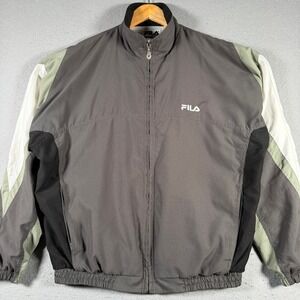 Vintage Fila Windbreaker Jacket Mens Medium Grey Colorblock Mesh Lined Full Zip